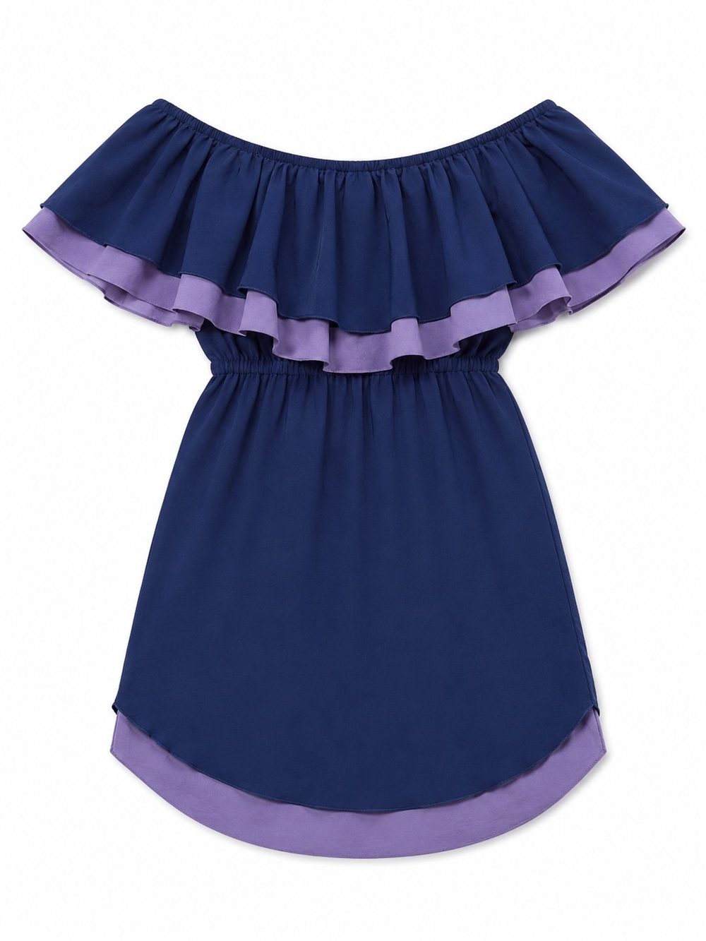 Navy and Lavender Off-Shoulder Ruffle Dress Size Medium